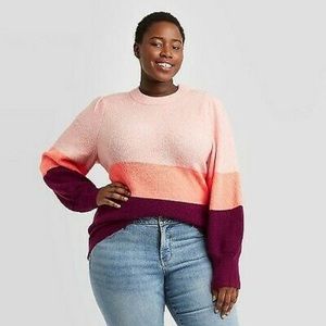 Ava & Viv Pink Color Block Balloon Sleeve Sweater
